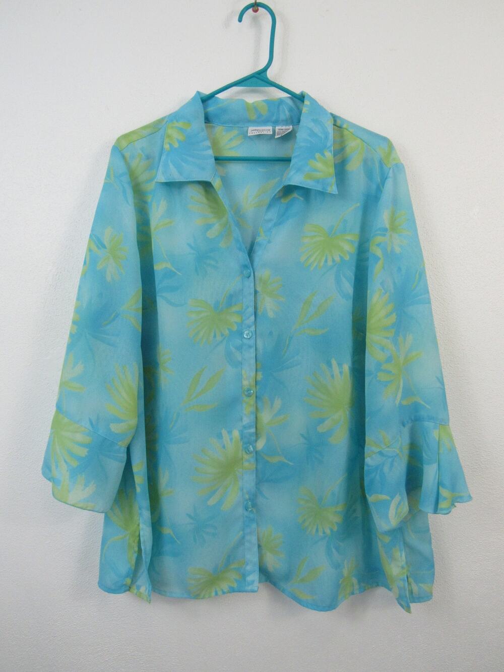 Giorgio Fiorlini 18/20 Women's Blue Green Hawaiian Printed Button Up Blouse